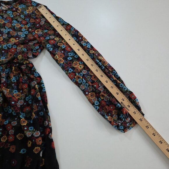 Zara Trafaluc Tunic Women M Black Floral LS Whimsigoth Boho Empire Waist Flowy - Picture 7 of 15